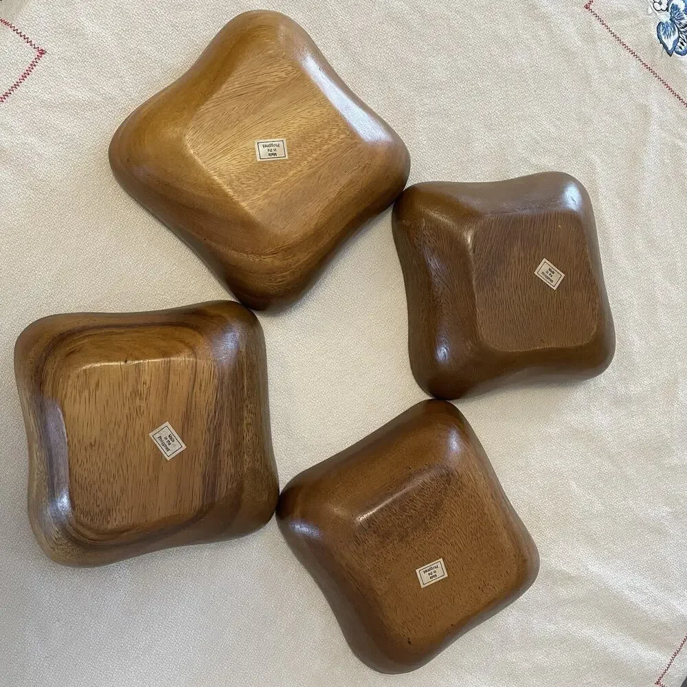 Wooden Bowls Square Rounded Corners marked Made in Philippines Set of 4
